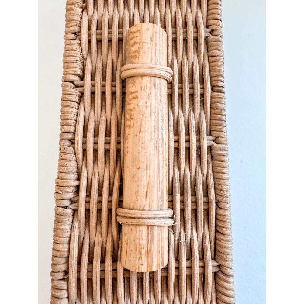Vintage Woven Wicker Lidded Storage Box Bamboo Handle Rattan Organizer 14